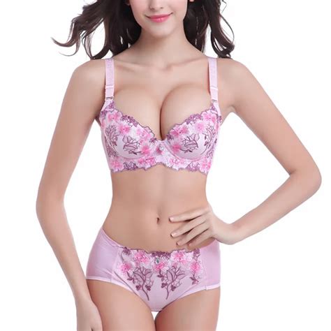 Marca Roupa Interior Feminina Set Deep V Embroidery Push Up Lingerie VS Lace Bra Mulheres Set
