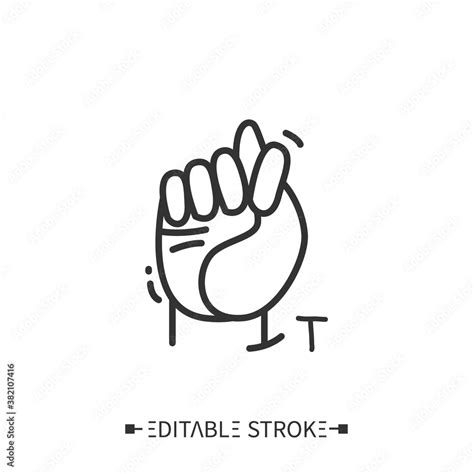 Hand Gesture Showing T Letter Line Icon Fingerspelling American Sign