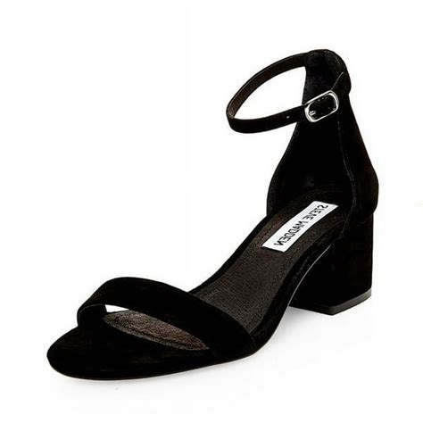 Steve Madden Irenee Round Open Toe Ankle Strap Block Heel Sandals Black Suede Black Suede 6