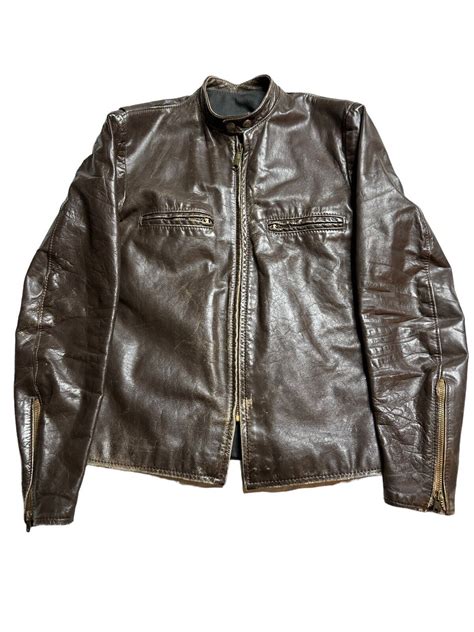 Vintage Brooks Brown Leather Cafe Racer Jacket Talon Gem