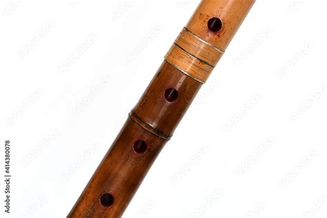 "Shakuhachi flute" on white background. Shakuhachi is Japanese bamboo ...