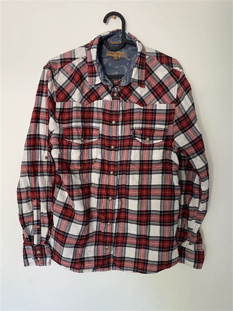 Jach S Girlfriend Bea Red Plaid Flannel Shirt W Snap Gem