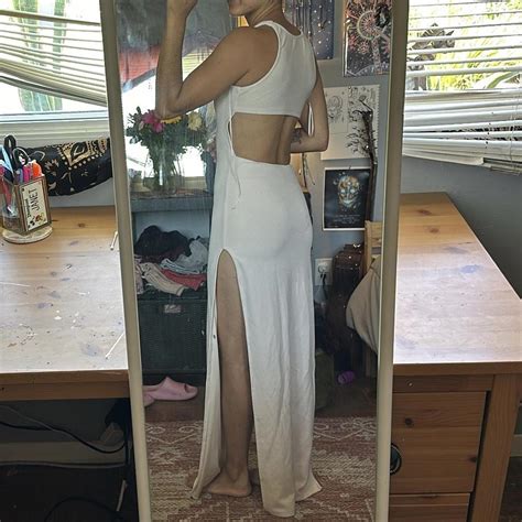 Nude Bodycon Midi Dress With Slits Cutout Depop