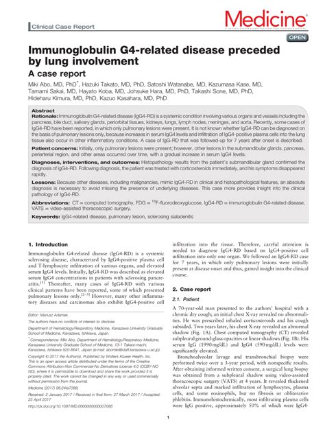 PDF Immunoglobulin G4 Related Disease Preceded By Lung Involvement