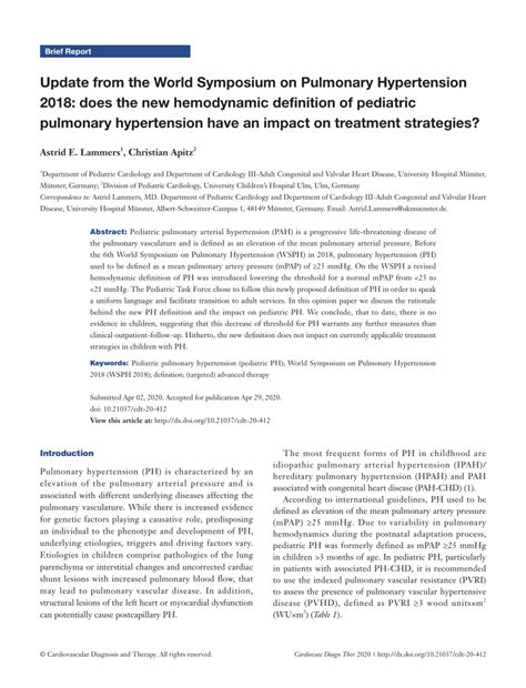 Pdf Update From The World Symposium On Pulmonary Hypertension 2018