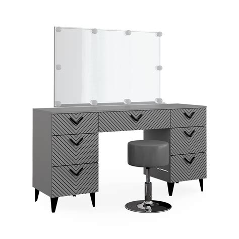 Vicco Coiffeuse Gris Cm Avec Clairage Led Et Tabouret Anett Avec