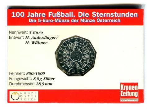 Österreich 5 Euro Silber 2004 100 Jahre Fußball Sternstunden