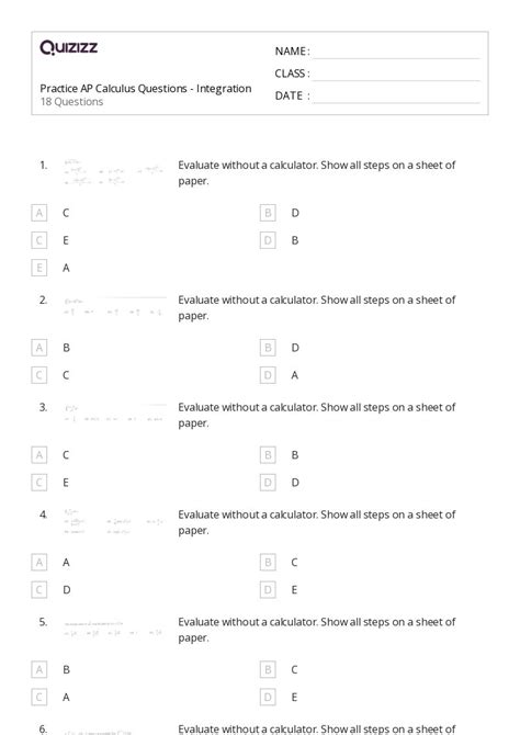 Calculus Worksheets For Th Year On Quizizz Free Printable