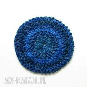 Beret Ażurowy w Błękitach handmade Czapki ღ art Madam pl