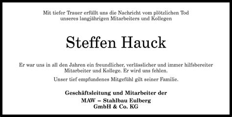 Traueranzeigen Von Steffen Hauck Rz Trauer De