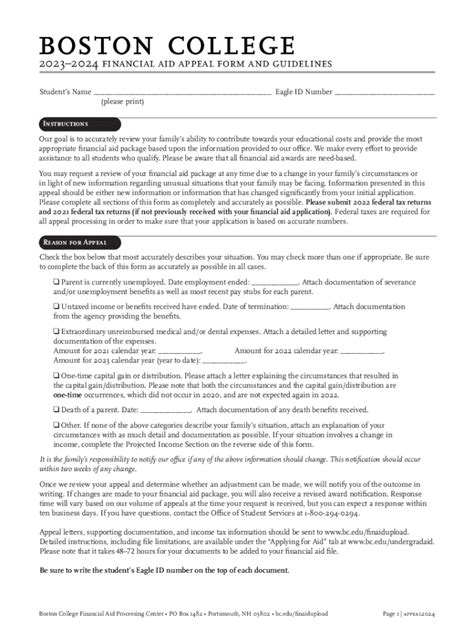 Fillable Online Financial Aid Appeal Form And Guidelines Fax