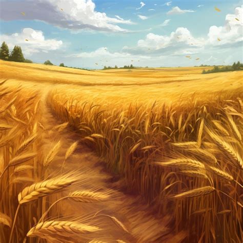 Premium AI Image | a painting of a wheat field with a path through it.