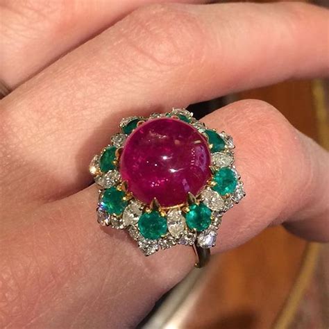 Cabochon Ruby Emerald And Diamond Ring Anythingeverything