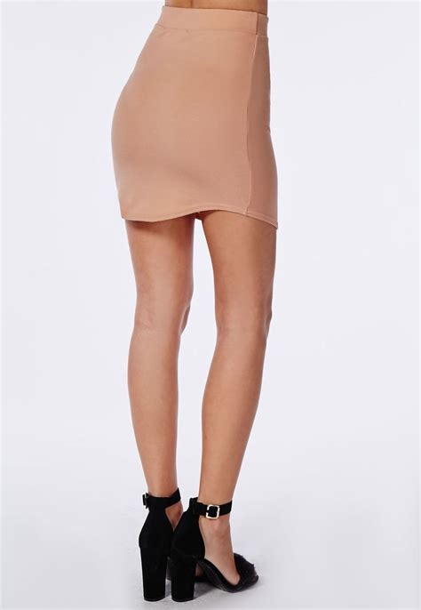 Missguided Ponte Curve Hem Mini Skirt Nude Missguided Mini Skirts