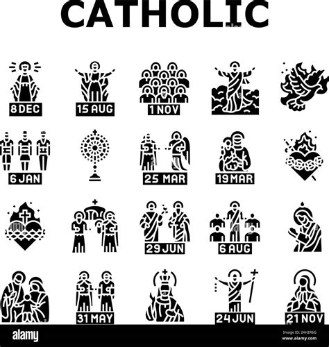 Catholic Holidays Church Easter Icons Set Vector Stock Vector Image