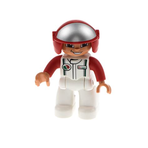 1x Lego Duplo Figur Mann weiß Jacke rot Octan Rennfahrer 47394pb161