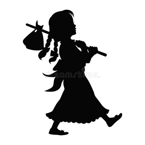 Girl Walking With Hobo Stick Stock Vector Illustration Of Skirt