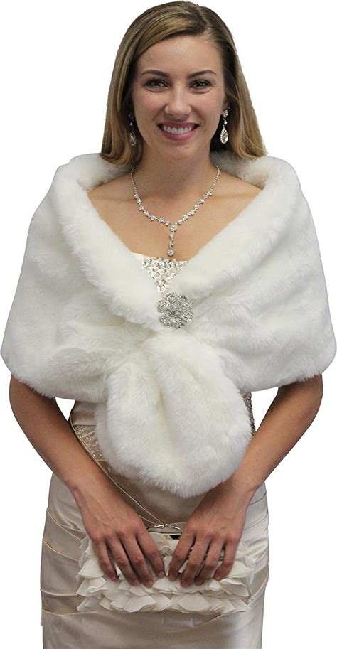 Tion Bridal Womens Faux Fur Wrap Bridal One Size White At Amazon Womens Clothing Store