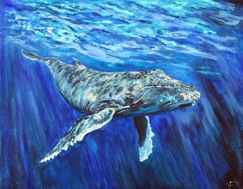 The Big Blue Whale Underwater Animals Original Oil Painting Painting