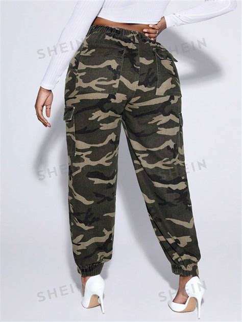 Shein Ezwear Plus Camo Print Flap Pocket Cargo Jeans Shein Usa