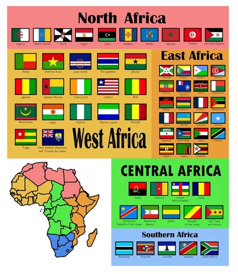 Africa Map with Flags with the Scheme for Geographic Subregions Stock ...