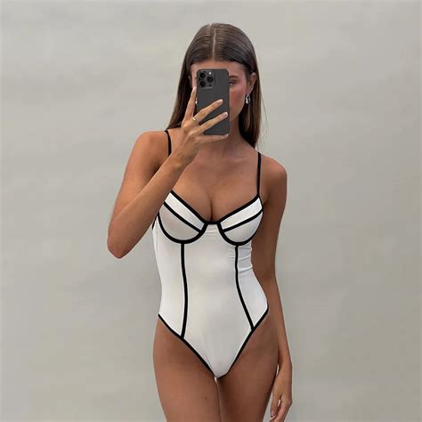 Ba Ador Sexy Blanco Y Negro Para Mujer Traje De Ba O De Una Pieza Bikini