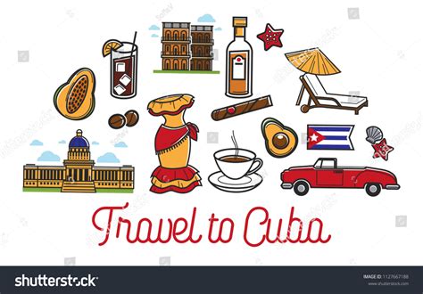 Cuba Travel Vector Symbols Tourism Landmarks Stock Vector (Royalty Free ...