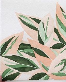 Watercolor Painting Of Green And Pink Leaves