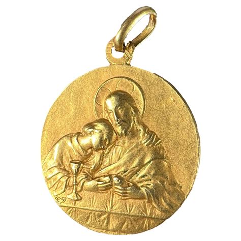 French Becker 18k Yellow Gold Jesus Christ Alpha Omega Medal Charm