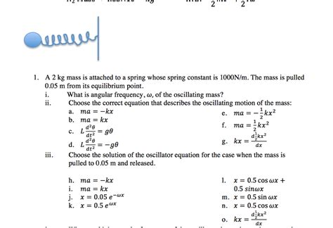 Solved A Kg Mass Is Attached To A Spring Whose Spring Chegg