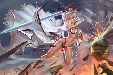 Altera Fate Attila Fate Grand Order Artwork Silver Hair Red