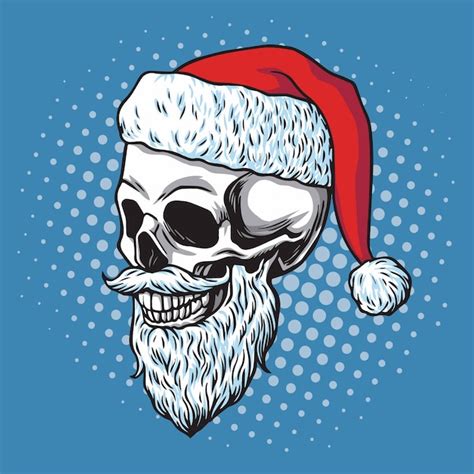 Premium Vector Santa Claus Skull Bearded Cartoon Vector Hand Drawn