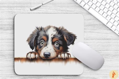 Cute Peeking Australian Shepherd Dog By Mulew Art Thehungryjpeg