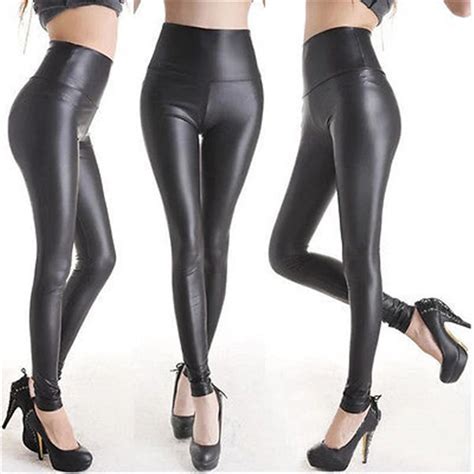 Sexy Women Matt Look High Waist Stretch Faux Leather Slim Pants