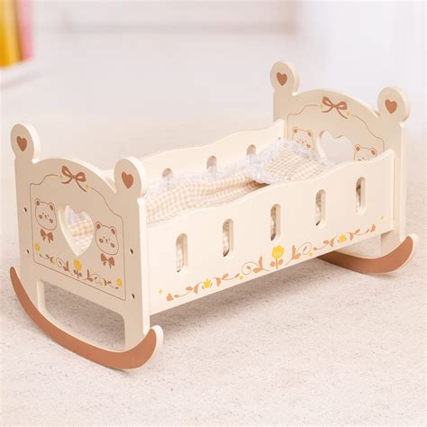 Robotime Doll Crib Wooden Baby Doll Cradle Doll Bed Doll