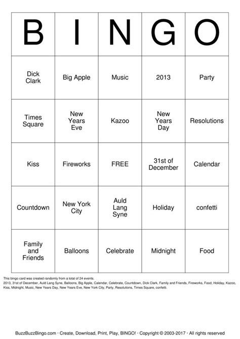 New Years Eve Bingo Cards To Download Print And Customize