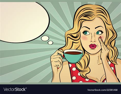 Sexy Blonde Pop Art Woman With Coffee Cup Vector Image