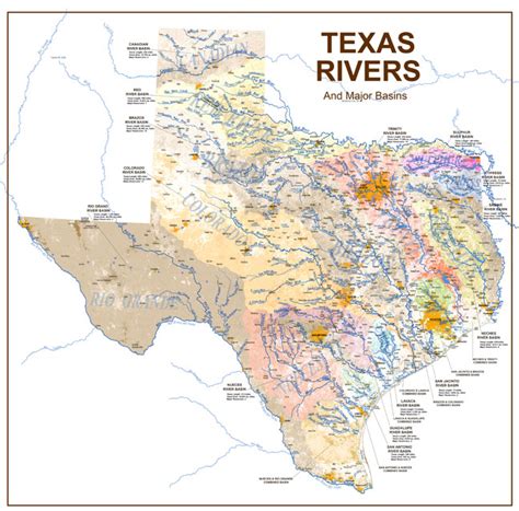 Texas Rivers Creeks And Lakes Maptexas Rivers And Lakes