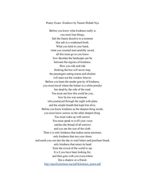 2019 Advanced Creative Writing Poetry Exam Poetry Exam Kindness By Naomi Shihab Nye