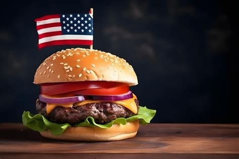 Premium Photo Hamburger With Small American Flag On It Dark