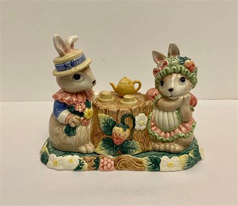 Vintage Fitz And Floyd Bunny Rabbit Tea Party Covered Butter Dish 1991