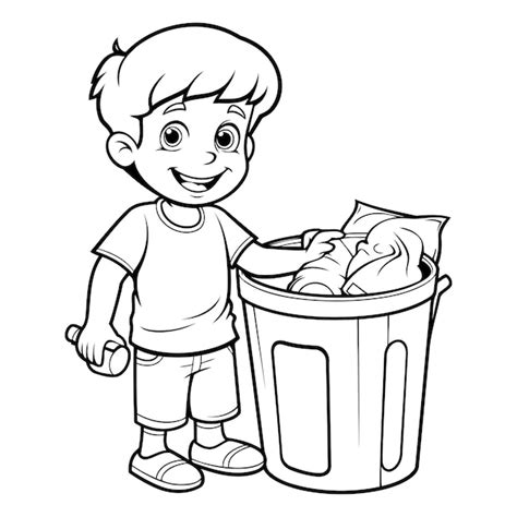 Premium Vector | Boy throwing garbage in the bin Black and White ...