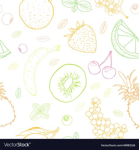 Fruit Sketch Art Seamless Pattern Royalty Free Vector Image