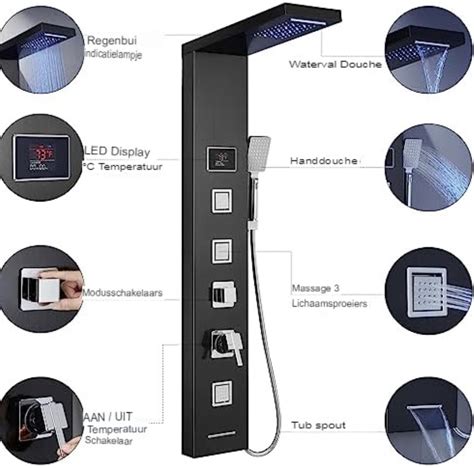 Douchepaneel Regendouche Met Thermostaatkraan Regendouche Zwart