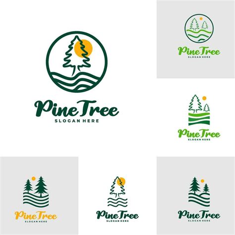 Set Of Pine Tree Logo Design Vector Creative Pine Tree Logo Concepts