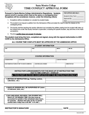 Fillable Online Smc Time Conflict Approval Form Santa Monica College