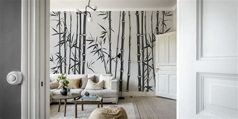 Wild Bamboo Grass Luxury Black White Wallpaper