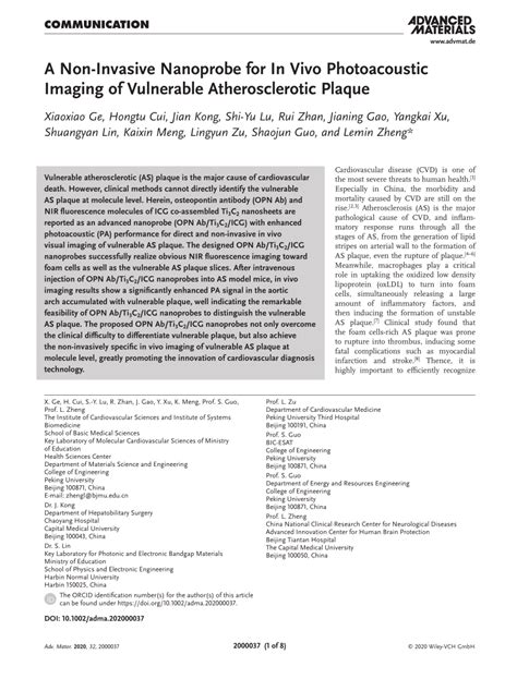 A Non‐invasive Nanoprobe For In Vivo Photoacoustic Imaging Of Vulnerable Atherosclerotic Plaque