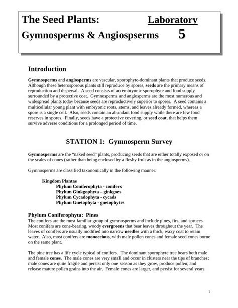 PDF The Seed Plants Laboratory Gymnosperms Facultyweb Wcjc Edu