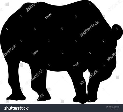 Silhouette Standing Rhinoceros Hand Drawn Vector 스톡 벡터로열티 프리